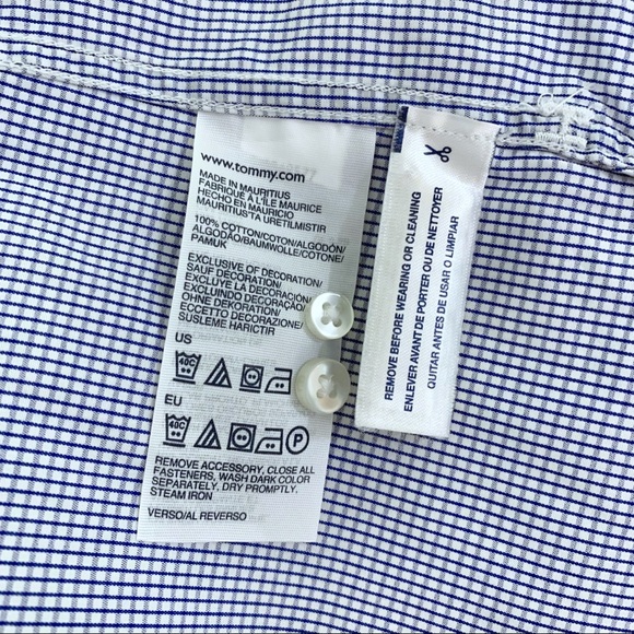 TOMMY HILFIGER • Men’s Custom Fit Blue, White Long Sleeve Checkered 80s 2PLY - Picture 13 of 13